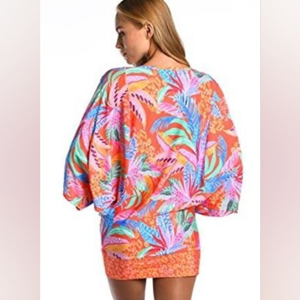 Sunshine 79 Women's Standard Short Sleeve Tunic Trippy Tropics Cover Up Dress L